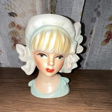 VTG JAPAN WREATH GATSBY FLAPPER AQUA BOWS LADY HEADVASE DECO BOWS HEAD VASE