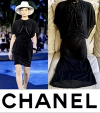 3K Chanel 2009 Black Cape Logo long Dress 34 36 38 2 4 6 Shirt top Gift bag S M