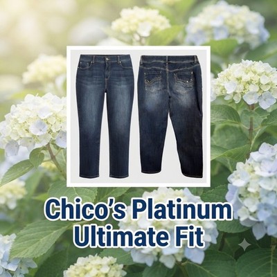 Chicos Platinum Ultimate Fit Jeans Womens 1 Dark Wash Straight Leg Cropped Capri