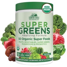 USDA Organic Super Greens Powder - 6g Fiber  Probiotics for Digestive Support