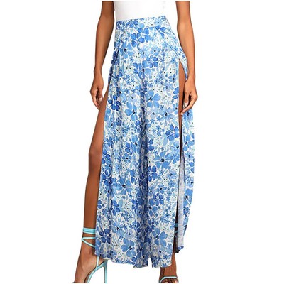 Lulus Blue White Floral Side Slit Beachy Coastal Women's Size Medium