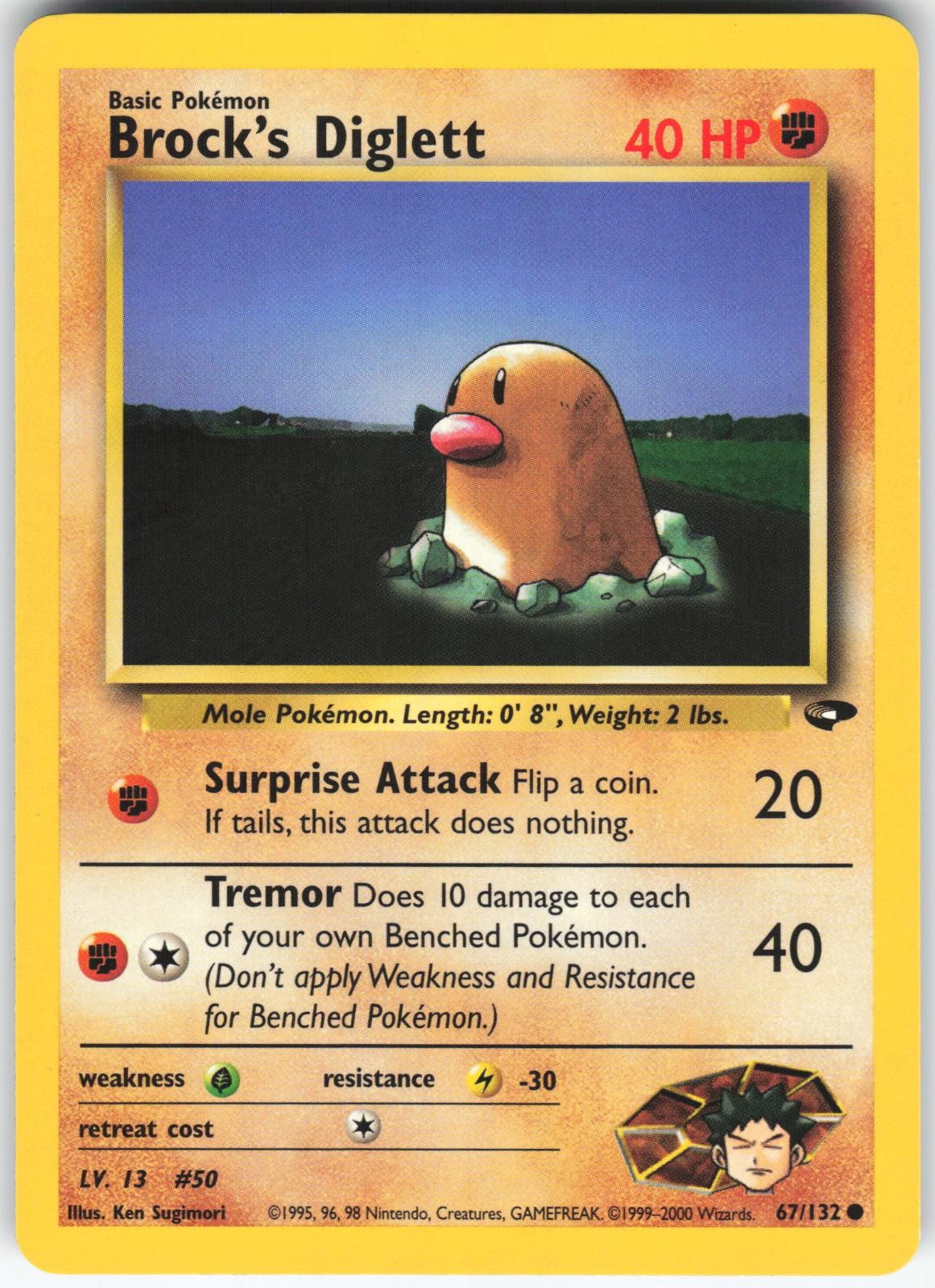 Brock's Diglett 67/132 Common Gym Challenge Pokemon Moderately Played Unlimited