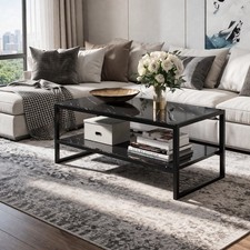 Table basse design effet marbre noir avec étagère – style moderne