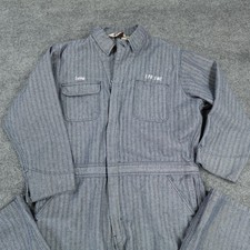 Big Mac Coveralls Mens 46 Blue Herringbone Stripe Workwear Stains Vintage