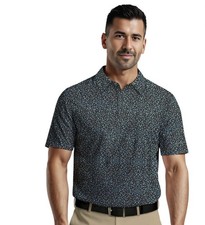 Ben Hogan Men  s 2XL Black Geometric Confetti UPF15 Short Sleeve Golf Polo Shirt