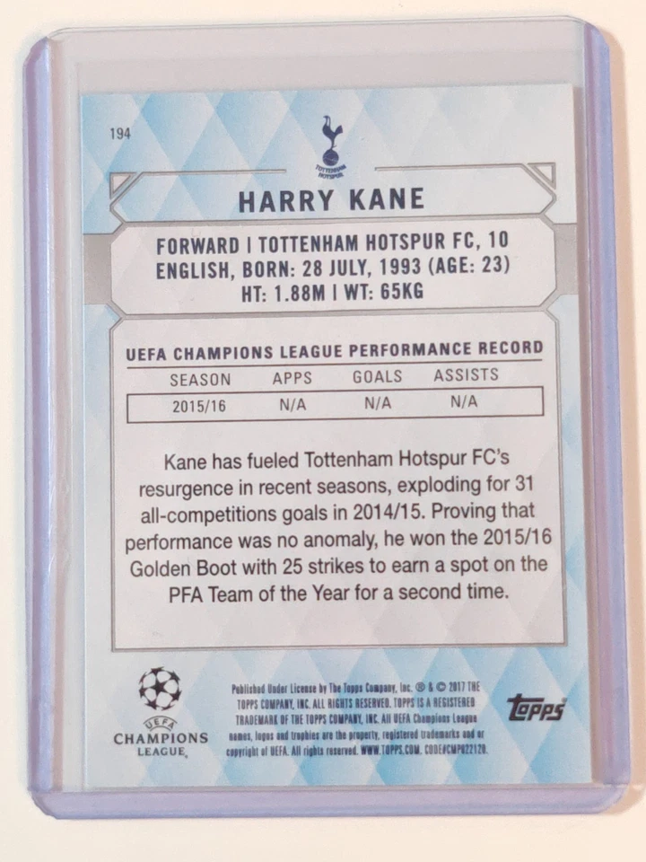 2016-17 Topps UEFA Champions League Showcase Harry Kane #194 - Image 2 of 2
