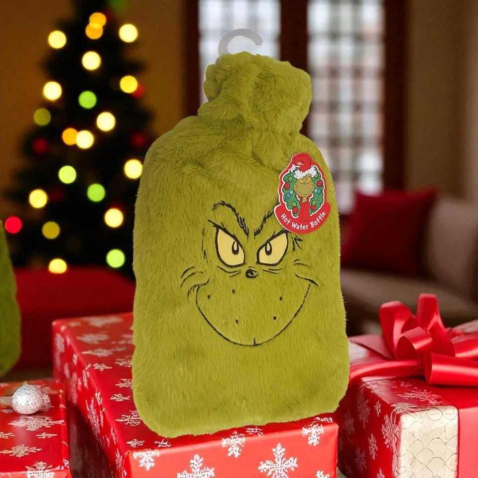 DIVAS WORLD Luxus Grinch Wärmflasche Plüsch Grün Bezug Weich Kuschelig Winter Wärmer Therapie