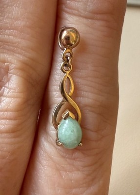 9ct Yellow Gold Teardrop Green Jade Pendant Hallmarked