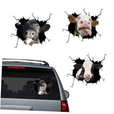 3 Pcs Cow Car Stickers Crack Animal Car Decals Funny Cow Window Clings