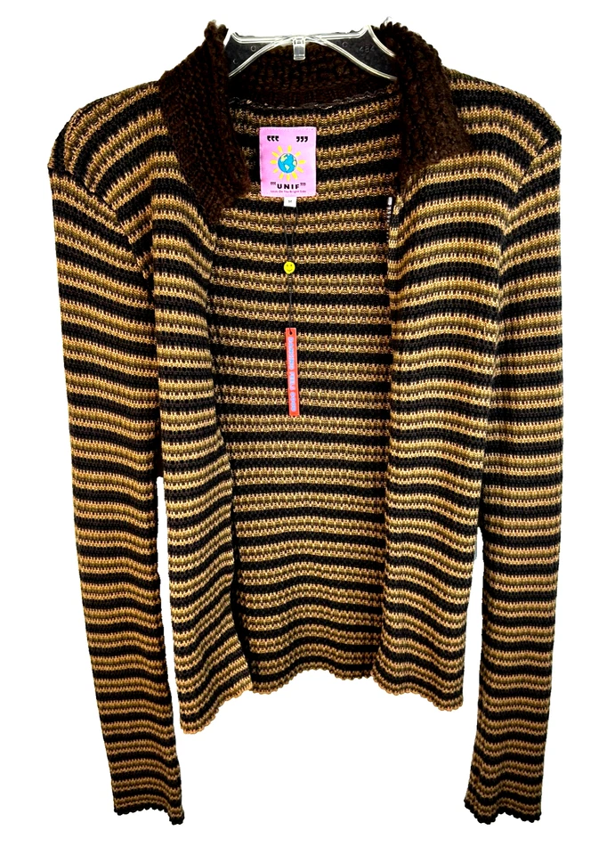Cárdigan Suéter Unif Para Mujer Marrón Cacao Rayas Manga Larga Cremallera Completa Med. Nuevo con etiquetas Foto 4 de 4