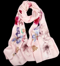 100% Silk mulberry Scarf Women shawl Wrap neckerchief floral pink red JH5-49