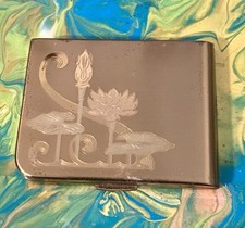 Rare ancienne poudre compacte Elgin américaine dorée gravée - Art Déco
