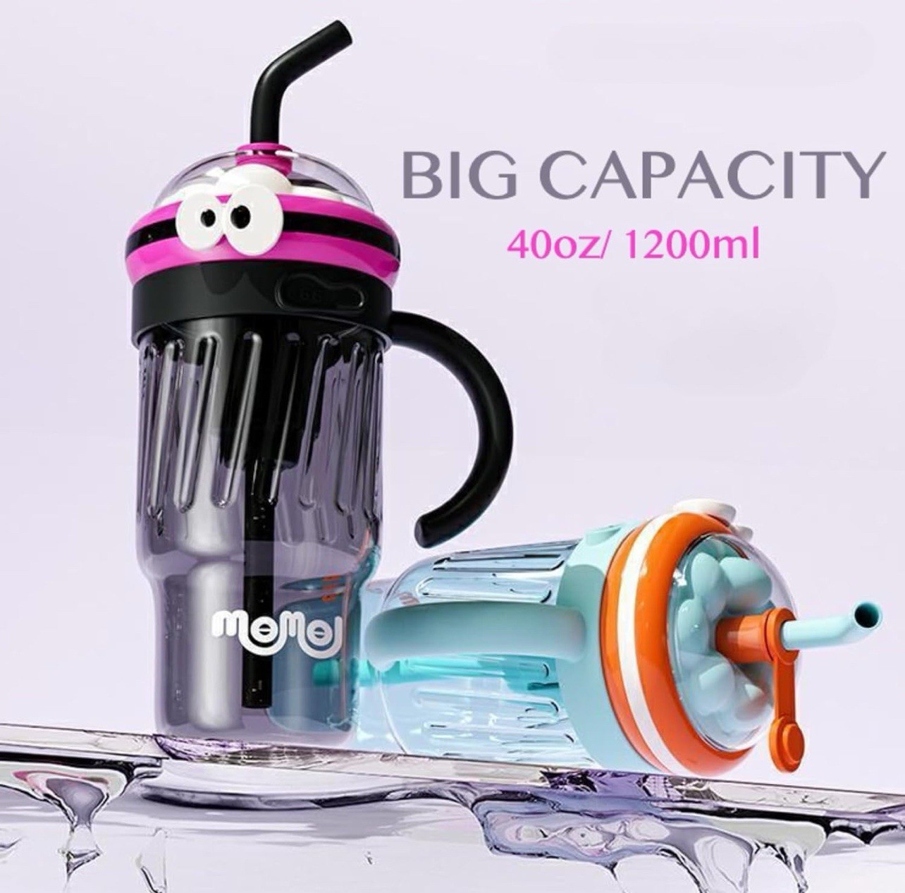 40 Oz Cute Free Water Bottle With Straw Lid Handle 😍 Easy
