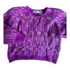 Vintage 1980's Gil Aimbez Knits Medium Sweater Wool Blend Purple Pullover Bright