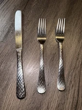World Tableware 18/8 Aspire 3 Pieces  Dinner Forks & Knife Glossy Hammered Style