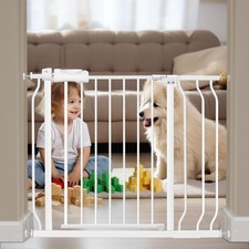 HOOOEN Extra Wide Extra Tall Baby Gate for Stairs Doorways, White Metal, 34-38.5