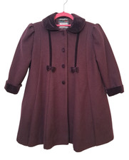 Vtg ROTHSCHILD Girls Wool Coat Burgandy Velvet Button Bow Victorian Lined Sz 4