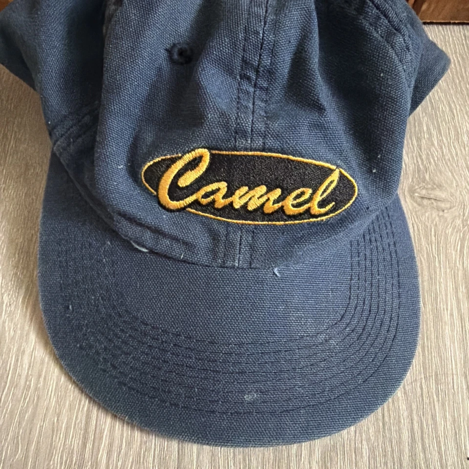 Gorra de Cigarrillo Vintage Camel Azul Marino Hebilla Ajustable Correa Trasera Logo Foto 2 de 4
