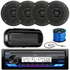 JVC in-Dash Marine Stereo Receiver, 4x 3.5" 75W Speakers, Antenna, Wire, Cover