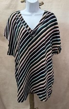 Kona Sol V-Neck Multicolored Sheer Striped Chiffon Beach Cover Up Size S