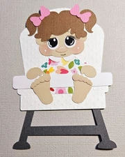 First Food Baby Highchair Girl Brown Hair. Scrapbook, Card making Paper Piecing