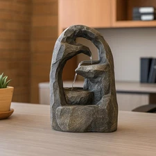 Cavernous Rock Tiers Resin Indoor Water Fountain - 12 in by Sunnydaze