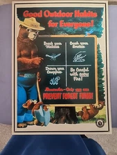 Vintage Smokey The Bear Metal Sign 16x12 Good Outdoor Habits For Everyone!