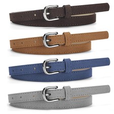 Thin Waist Belt Women's Faux Leather Suede Pin Buckle Casual Jeans Style Wear