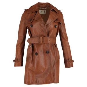 Mini trench vintage Gucci double boutonnage en cuir marron femme taille ocre