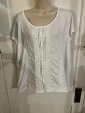 Terra Sky Womens 1X White T Shirt embroidered, Key Hole Back, Cotton, Pullover