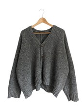Eskandar Wool Cashmere Cardigan ONE SIZE Grey Lagenlook Button Up Chunky Knit 