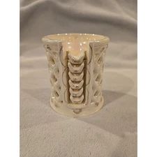 Vintage 1950's Ceramic Ashtrays Set of 6 w/Holder Trimmed in Gold.