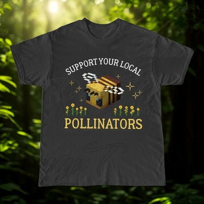 Support Your Local Pollinators Bee Graphic T-Shirt Cute Pixel Bee Nature Lover
