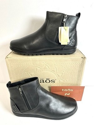 Taos Select Black Leather Ankle Boots Womens 11W Wide Comfort Zip Booties