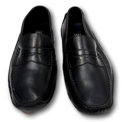 Sax Fifth Avenue Mens Shoes Size 8 Black Leather Loafers Driving Brazil