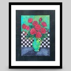 Original Fine Art Pink Roses Green Vase Checkerboard Watercolor Unframed 11x14 — photo 1