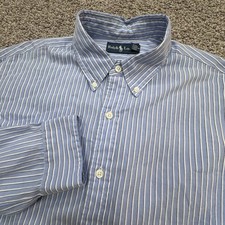 Polo Ralph Lauren Size 17 43 Blue Stripe Custom Fit Button Up Dress Shirt