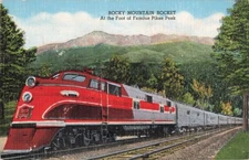 Postcard Locomotive Train Rocky Mountain Rocket Foot of Pikes Peak Colorado