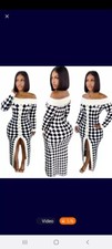 Elegant Women's Knittted Plaid Bodycon Maxi Dress L/XL