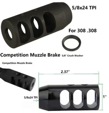 Steel Competition Low Concussion 5/8x24  TPI Muzzle Brake Compensator 308 .308