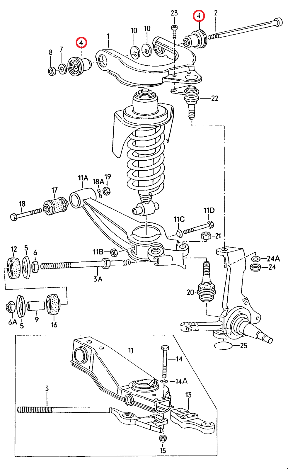 VW Bus T3 Querlenker oben komplett 251407047 251407089A 251407077