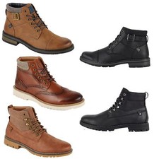 Deakins Mens Lace-up Boots Stylish Casual Smart Leather Workboots Black Tan 6-11