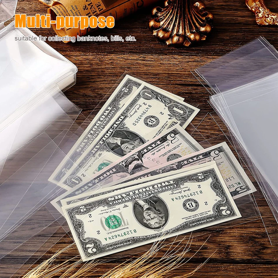 200 X Money Clear Bag Storage Protect World/US Currency Banknotes Soft Sleeves - Image 4 of 4