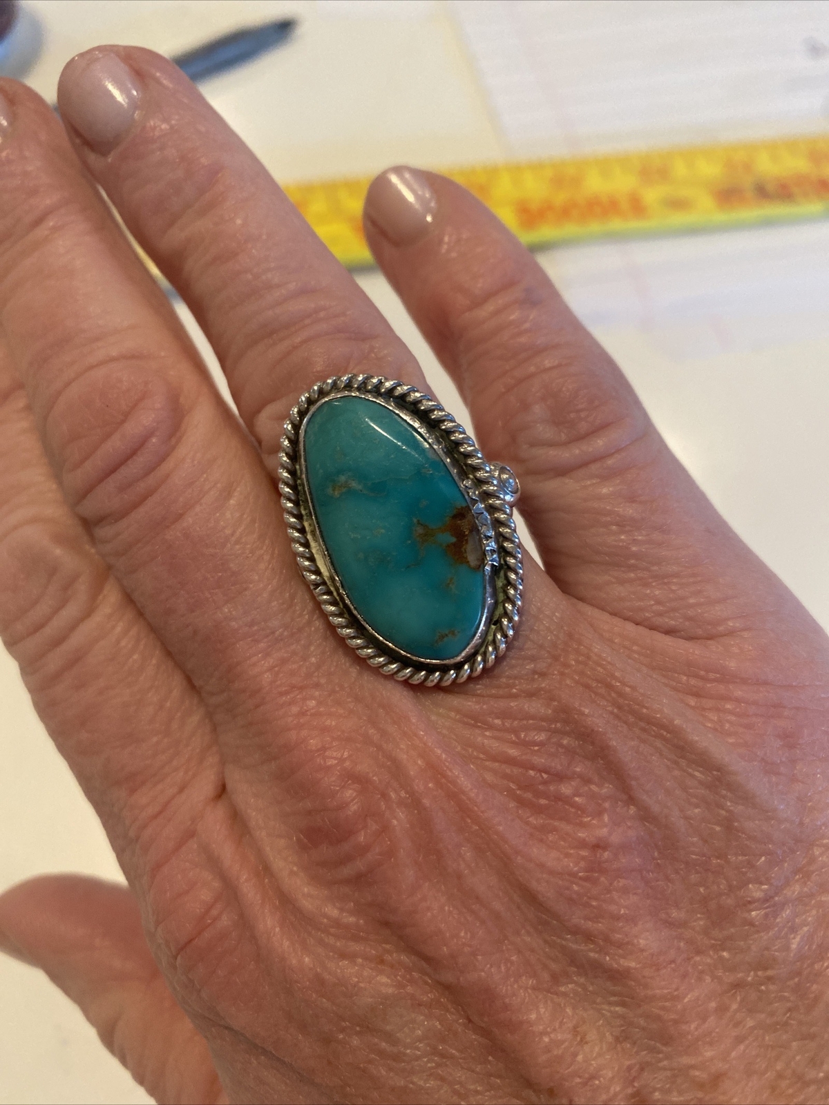 Large Navajo Turquoise Silver Statement Ring Size… - image 2