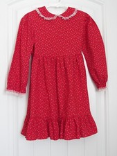 Bryan Vintage Red w/Green  White Flowers Long Sleeve Dress Ruffles Lace 5