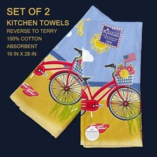 2PK Kay Dee Designs 2 in 1 Cotton Kitchen Towels Flowers Kitchen Bike July 4th