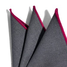 Gray  Red Linen/Cotton Pocket Square