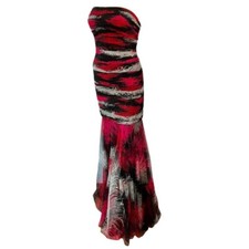 Gianni Versace F/W 2001 Runway Bustier Feather Print Silk Evening Dress Gown