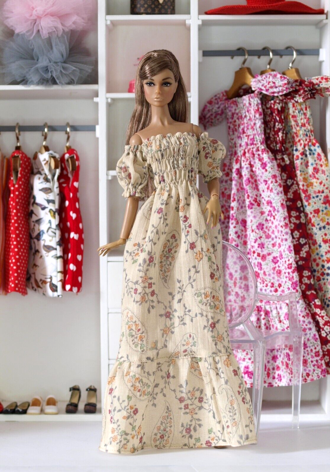 Beige flowered sundress for Poppy Parker, Barbie by Olgaomi-image