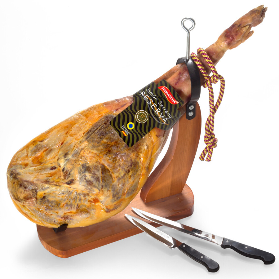 Serranoschinken Reserva 12 Mon gereift - Mit Halter und Messern (17,27 EUR/kg)